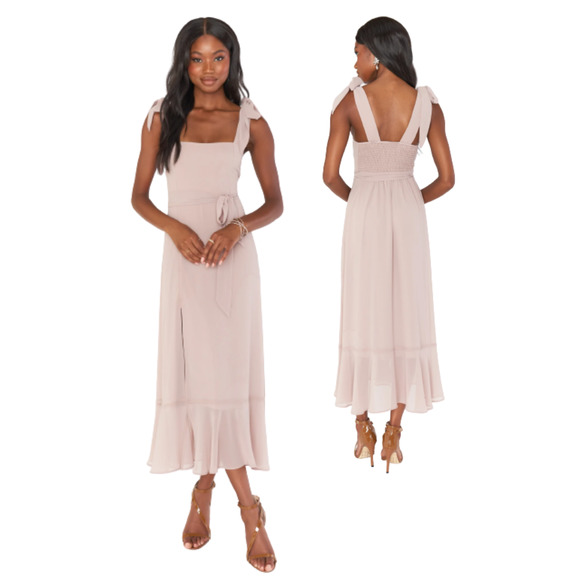 Show Me Your MuMu Dresses & Skirts - Show Me Your Mumu Claire Midi Dress Soft Beige Chiffon Small Boho Fully Lined